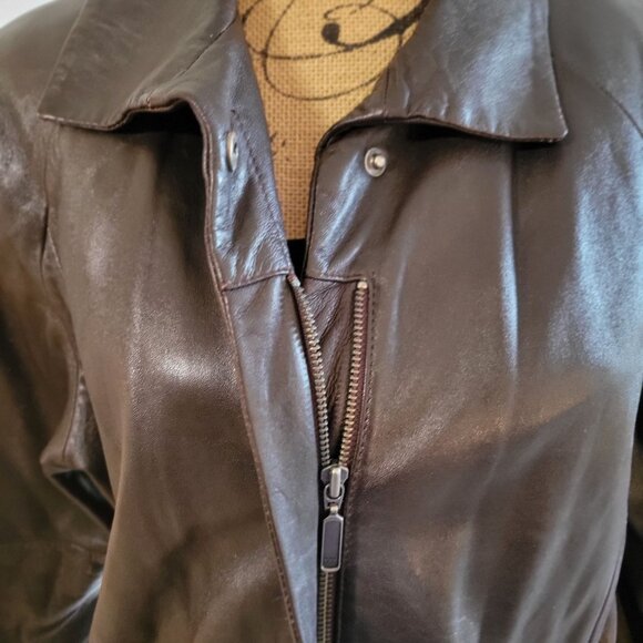 NYC Whet Blu Smooth Mid- Length Leather A-Line Jacket /Coat- M - Picture 8 of 13